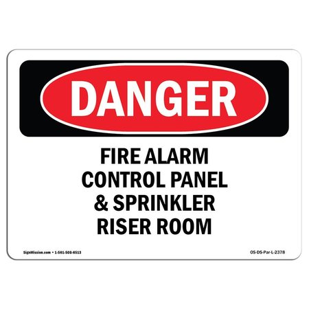 SIGNMISSION Safety Sign, OSHA Danger, 3.5" Height, Fire Alarm Control Panel And Sprinkler Riser Room, Landscape OS-DS-D-35-L-2378